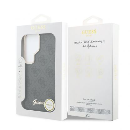 Дизайнерски кожен кейс с MagSafe за Samsung Galaxy S26 Ultra - Guess PU 4G Script Metal Logo Magnetic Case (черен) 7