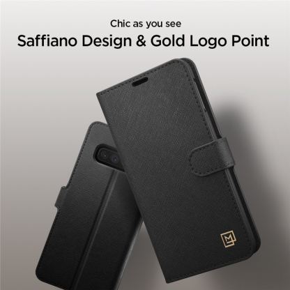 Spigen La Manon Wallet Saffiano - кожен калъф, тип портфейл и поставка за Samsung Galaxy S10 (прозрачен)  4