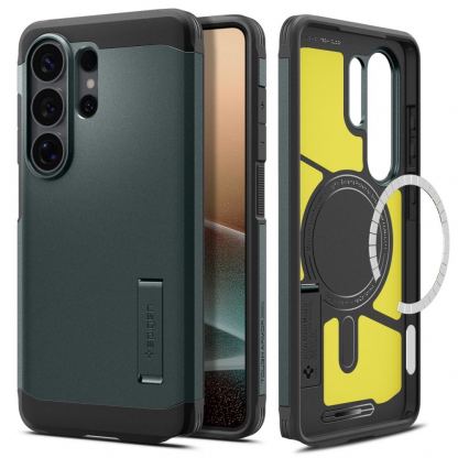 Хибриден кейс с най-висока степен на защита с MagSafe за Samsung Galaxy S26 Ultra - Spigen Tough Armor MagSafe Case (тъмнозлен) 2