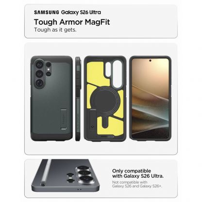 Хибриден кейс с най-висока степен на защита с MagSafe за Samsung Galaxy S26 Ultra - Spigen Tough Armor MagSafe Case (тъмнозлен) 8