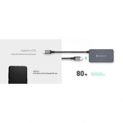 Adam Elements Casa Hub PDC501 - USB-C хъб с 2 USB изхода, USB-C порт и четец за карти памети за устройства с USB-C порт (сребрист) 3