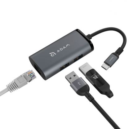 Adam Elements Casa Hub eC301 - USB-C хъб с 2 USB изхода и Gigabit Ethernet порт за устройства с USB-C порт (сребрист) 2