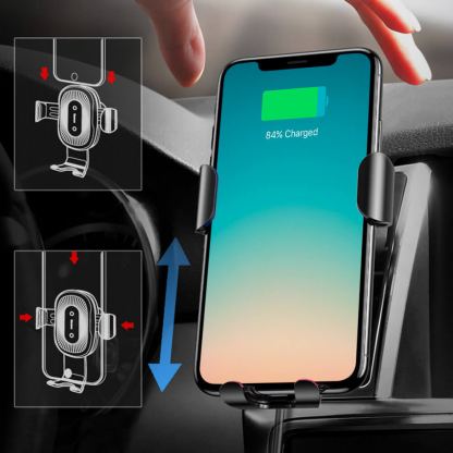 Baseus Wireless Charger Gravity Car Mount - поставка за радиатора на кола с безжично зареждане за Qi съвместими смартфони (сребрист) 7