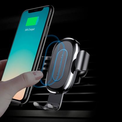 Baseus Wireless Charger Gravity Car Mount - поставка за радиатора на кола с безжично зареждане за Qi съвместими смартфони (черен) 3