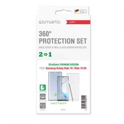 4smarts 360° Premium Protection Set UltraSonix - тънък силиконов кейс и стъклено защитно покритие за дисплея на Samusg Galaxy Note 10, Note 10 5G (прозрачен) 2