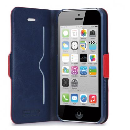 Tunewear Tunefolio - кожен калъф с фолио и поставка за iPhone 5C (червен) 2