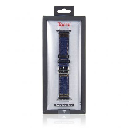 Torrii Leather Band - кожена каишка за Apple Watch 42мм, 44мм (тъмносиня дънкова материя с черна кожа) 2
