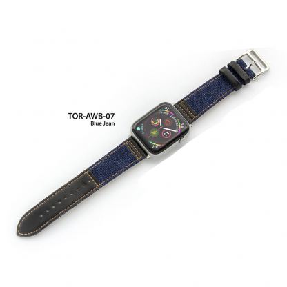 Torrii Leather Band - кожена каишка за Apple Watch 42мм, 44мм (тъмносиня дънкова материя с черна кожа) 3