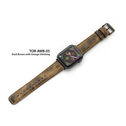 Torrii Leather Band - кожена каишка за Apple Watch 42мм, 44мм (тъмнокафява с кафеви шевове) 3
