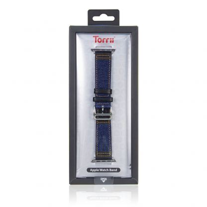 Torrii Leather Band - кожена каишка за Apple Watch 38мм, 40мм (тъмносиня дънкова материя с черна кожа) 2
