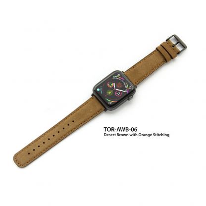 Torrii Leather Band - кожена каишка за Apple Watch 38мм, 40мм (кафява с кафеви шевове) 3
