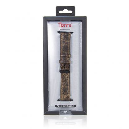Torrii Leather Band - кожена каишка за Apple Watch 38мм, 40мм (тъмнокафява с кафеви шевове) 2