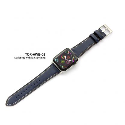 Torrii Leather Band - кожена каишка за Apple Watch 38мм, 40мм (тъмносиня с кафеви шевове) 3