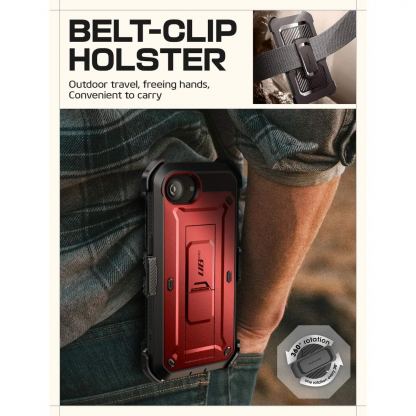 Удароустойчив хибриден кейс с вграден протектор за дисплея за iPhone 16e, iPhone 17e - i-Blason SUPCASE Unicorn Beetle Pro Case (червен) 7