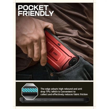 Удароустойчив хибриден кейс с вграден протектор за дисплея за iPhone 16e, iPhone 17e - i-Blason SUPCASE Unicorn Beetle Pro Case (червен) 8