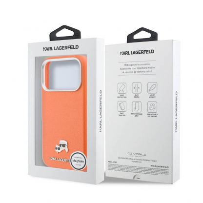 Дизайнерски кожен кейс с MagSafe за iPhone 17 Pro - Karl Lagerfeld PU Saffiano Karl and Choupette Heads Pins MagSafe Case (оранжев) 7