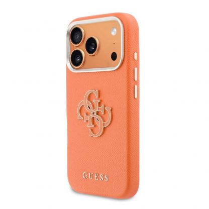 Дизайнерски кожен кейс с MagSafe за iPhone 17 Pro - Guess PU Saffiano Resin Logo MagSafe Case (оранжев) 2