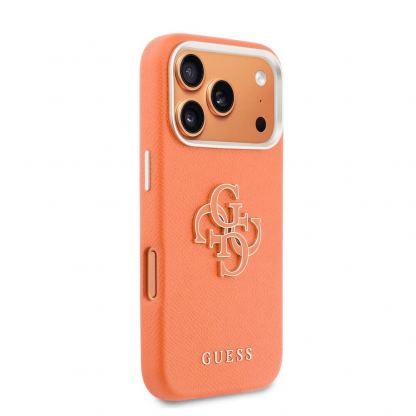 Дизайнерски кожен кейс с MagSafe за iPhone 17 Pro - Guess PU Saffiano Resin Logo MagSafe Case (оранжев) 4