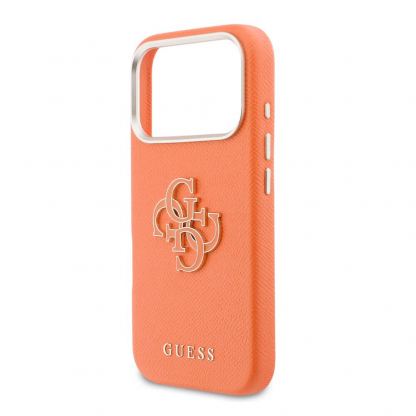Дизайнерски кожен кейс с MagSafe за iPhone 17 Pro - Guess PU Saffiano Resin Logo MagSafe Case (оранжев) 5