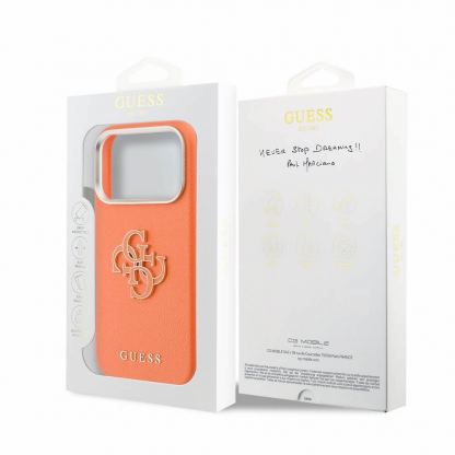 Дизайнерски кожен кейс с MagSafe за iPhone 17 Pro - Guess PU Saffiano Resin Logo MagSafe Case (оранжев) 7