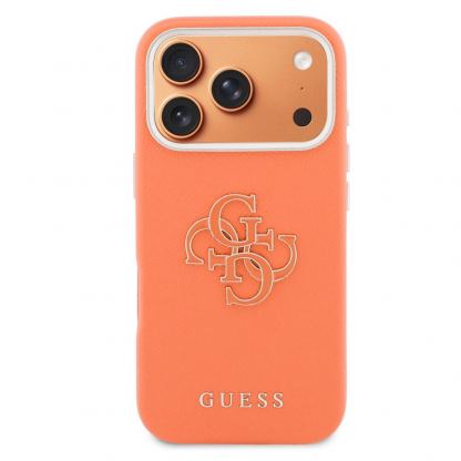 Дизайнерски кожен кейс с MagSafe за iPhone 17 Pro Max - Guess PU Saffiano Resin Logo MagSafe Case (оранжев) 3