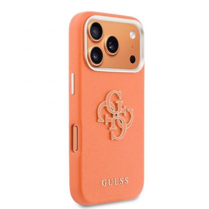 Дизайнерски кожен кейс с MagSafe за iPhone 17 Pro Max - Guess PU Saffiano Resin Logo MagSafe Case (оранжев) 4