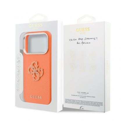 Дизайнерски кожен кейс с MagSafe за iPhone 17 Pro Max - Guess PU Saffiano Resin Logo MagSafe Case (оранжев) 6