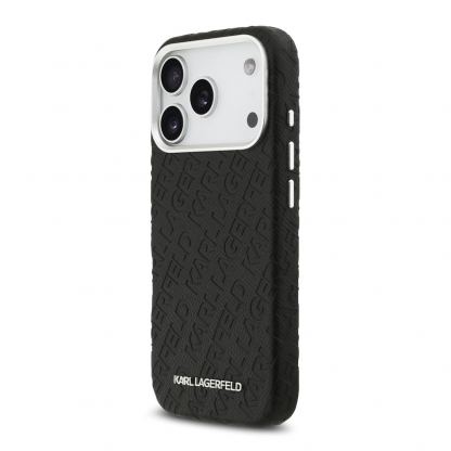 Дизайнерски кожен кейс с MagSafe за iPhone 17 Pro - Karl Lagerfeld PU Grained Repeated Logo MagSafe Leather Hard Case (черен) 2