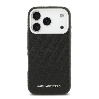 Дизайнерски кожен кейс с MagSafe за iPhone 17 Pro - Karl Lagerfeld PU Grained Repeated Logo MagSafe Leather Hard Case (черен) 3