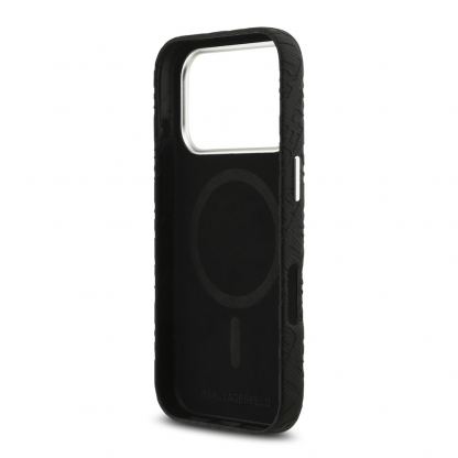 Дизайнерски кожен кейс с MagSafe за iPhone 17 Pro - Karl Lagerfeld PU Grained Repeated Logo MagSafe Leather Hard Case (черен) 6