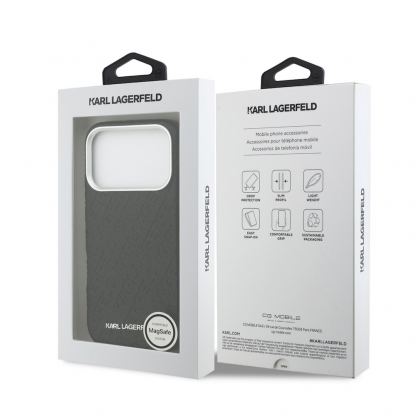 Дизайнерски кожен кейс с MagSafe за iPhone 17 Pro - Karl Lagerfeld PU Grained Repeated Logo MagSafe Leather Hard Case (черен) 7