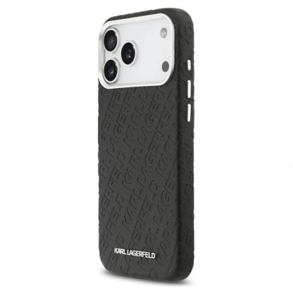 Дизайнерски кожен кейс с MagSafe за iPhone 17 Pro Max - Karl Lagerfeld PU Grained Repeated Logo MagSafe Leather Hard Case (черен) 2