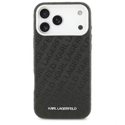 Дизайнерски кожен кейс с MagSafe за iPhone 17 Pro Max - Karl Lagerfeld PU Grained Repeated Logo MagSafe Leather Hard Case (черен) 3