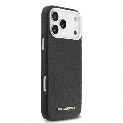 Дизайнерски кожен кейс с MagSafe за iPhone 17 Pro Max - Karl Lagerfeld PU Grained Repeated Logo MagSafe Leather Hard Case (черен) 4