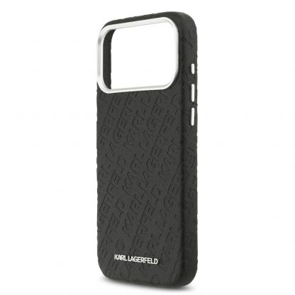 Дизайнерски кожен кейс с MagSafe за iPhone 17 Pro Max - Karl Lagerfeld PU Grained Repeated Logo MagSafe Leather Hard Case (черен) 5