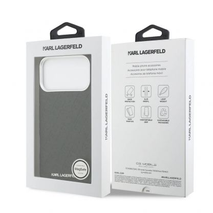 Дизайнерски кожен кейс с MagSafe за iPhone 17 Pro Max - Karl Lagerfeld PU Grained Repeated Logo MagSafe Leather Hard Case (черен) 7
