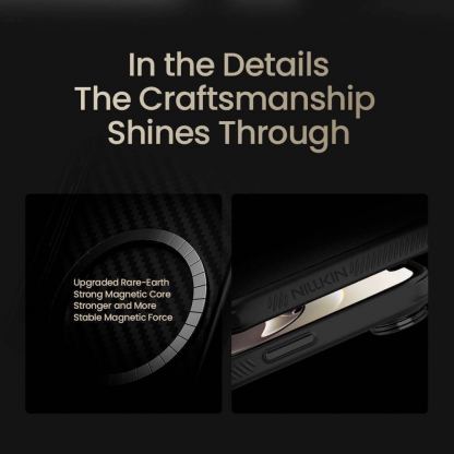 Хибриден удароустойчив кевларен кейс с MagSafe за iPhone 17e, iPhone 16e - Nillkin CarboProp Aramid MagSafe Case (черен) 8