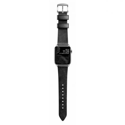 Nomad Strap Modern Slim Leather - кожена (естествена кожа) каишка за Apple Watch 38мм, 40мм (черен-сребрист) 3