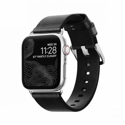Nomad Strap Modern Slim Leather - кожена (естествена кожа) каишка за Apple Watch 38мм, 40мм (черен-сребрист) 7