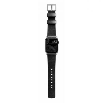 Nomad Strap Modern Leather - кожена (естествена кожа) каишка за Apple Watch 42мм, 44мм (черен-сребрист) 3