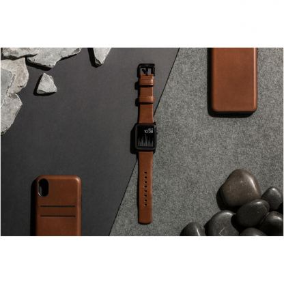 Nomad Strap Modern Slim Leather - кожена (естествена кожа) каишка за Apple Watch 38мм, 40мм (кафяв-черен) 8