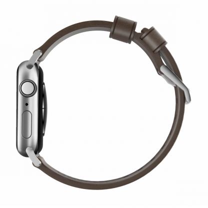 Nomad Strap Modern Slim Leather - кожена (естествена кожа) каишка за Apple Watch 38мм, 40мм (кафяв-сребрист) 3