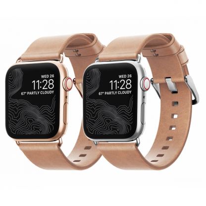 Nomad Strap Modern Slim Leather - кожена (естествена кожа) каишка за Apple Watch 38мм, 40мм (свeтлокафяв-сребрист) 7
