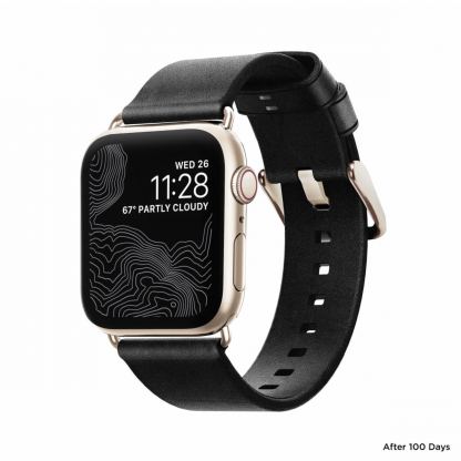 Nomad Strap Modern Slim Leather - кожена (естествена кожа) каишка за Apple Watch 38мм, 40мм (черен-златист) 6
