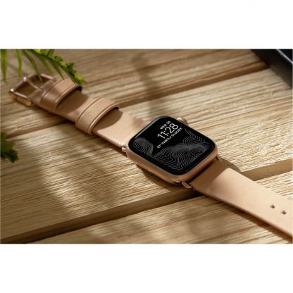 Nomad Strap Modern Slim Leather - кожена (естествена кожа) каишка за Apple Watch 38мм, 40мм (свeтлокафяв-златист) 2