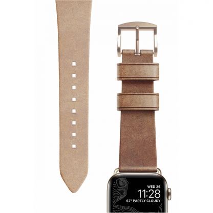 Nomad Strap Modern Slim Leather - кожена (естествена кожа) каишка за Apple Watch 38мм, 40мм (свeтлокафяв-златист) 4