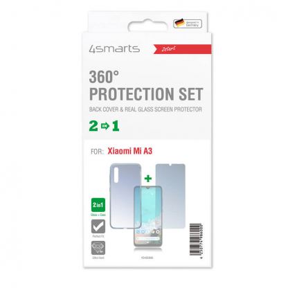 4smarts 360° Protection Set - тънък силиконов кейс и стъклено защитно покритие за дисплея на Xiaomi Mi A3 (прозрачен) 2