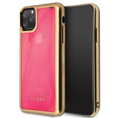 Guess Glow In The Dark Sand Matte Case - кейс с движещи се пясачънки и висока защита за iPhone 11 Pro Max (розов)