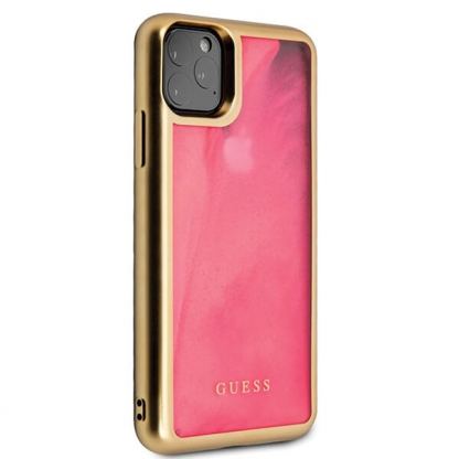 Guess Glow In The Dark Sand Matte Case - кейс с движещи се пясачънки и висока защита за iPhone 11 Pro Max (розов) 4