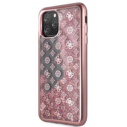 Guess Peony Liquid Glitter Case - дизайнерски кейс с висока защита за iPhone 11 Pro Max (розов) 2